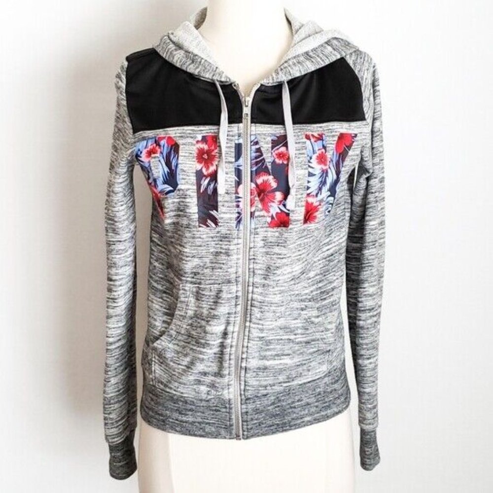 PINK Floral Gray Heather Zip-Up Jacket